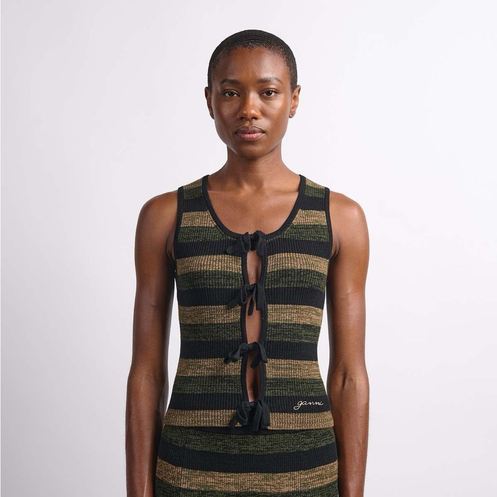 Ganni mini ribbed merino tie top sweater